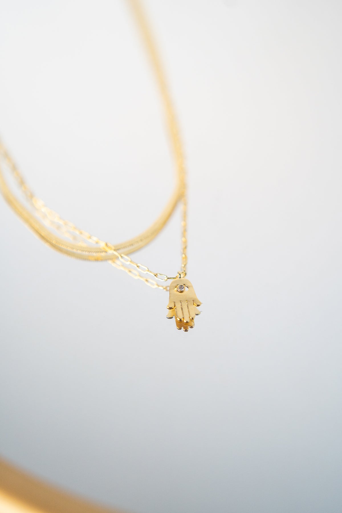 14K Solid Gold Hamsa Necklace, Dainty Necklace, Layering Necklace, 16/18 Necklace