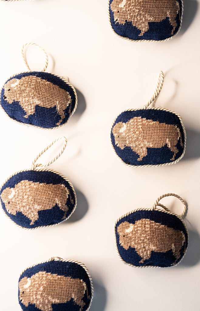 HAND-CRAFTED BISON NEEDLEPOINT ORNAMENT