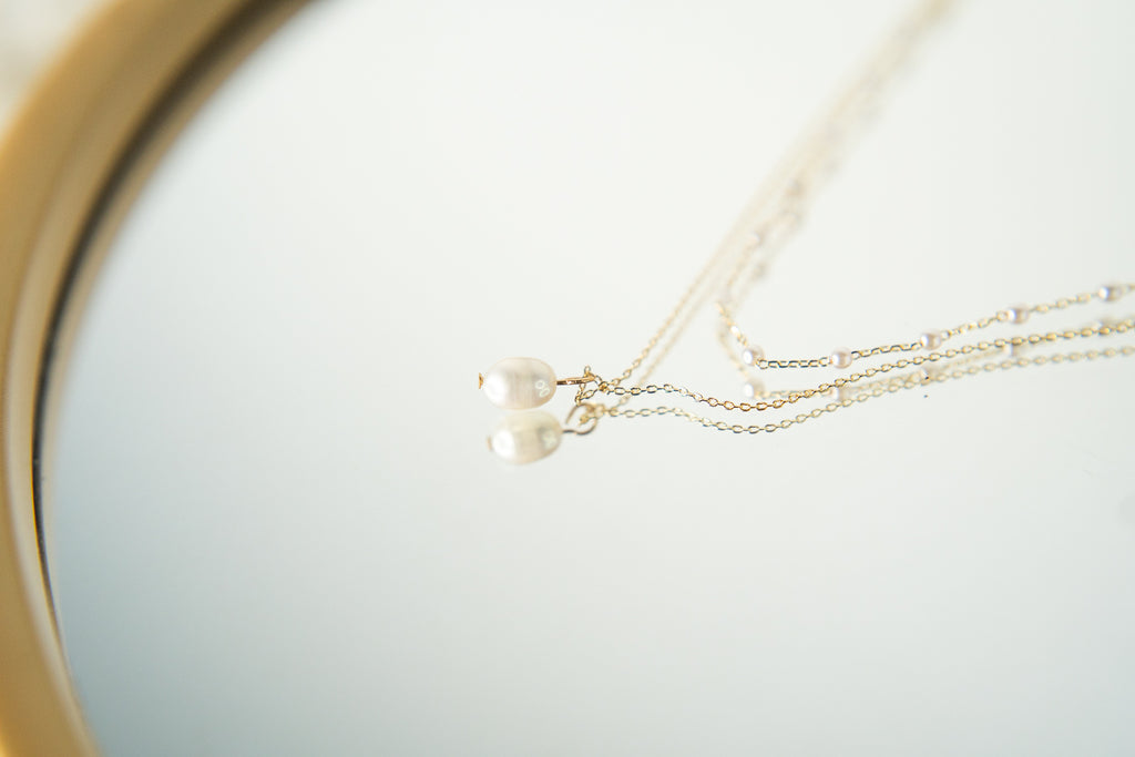 TWO LAYER PEARL BEAD PENDANT NECKLACE