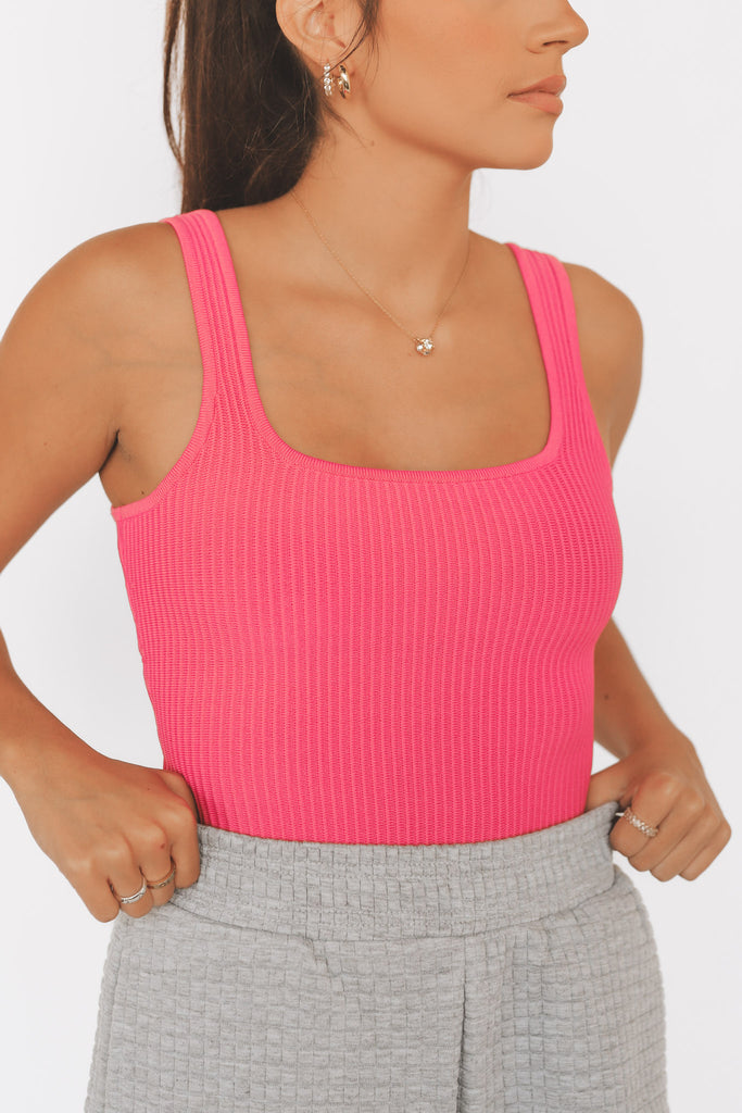 Re.Born RBWBS008_70408 Women's Solid Ribbed Basic High Neck Cotton  Racerback Bodysuit Fuchsia S at  Women's Clothing store