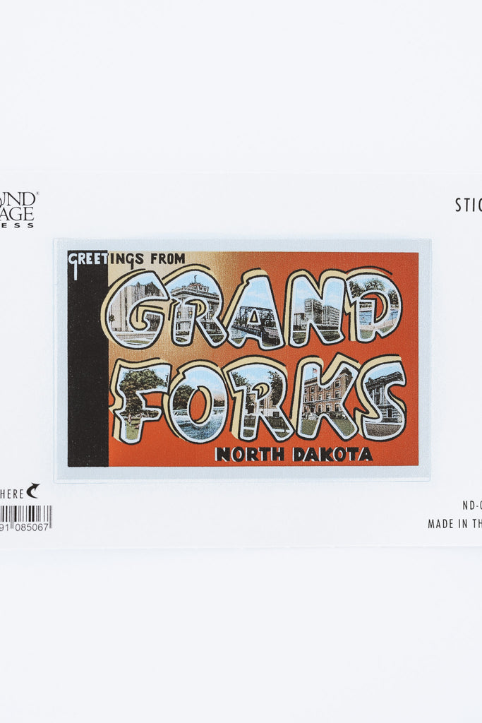 VINTAGE IMAGE STICKER · GREETINGS FROM GRAND FORKS