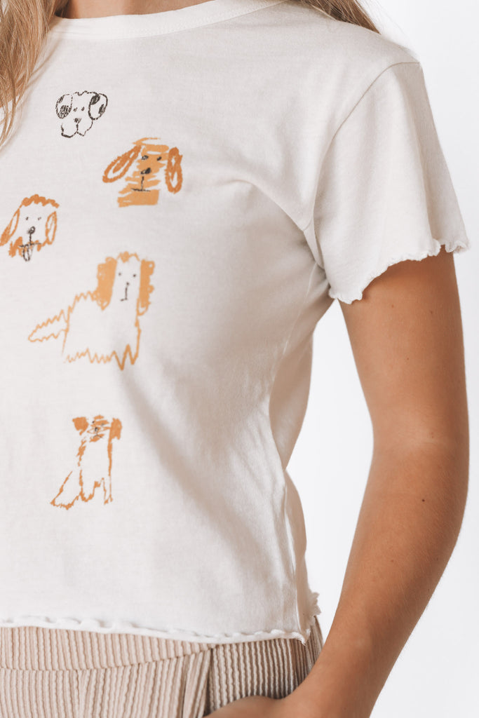 DOGS DOODLE LETTUCE EDGE BABY TEE