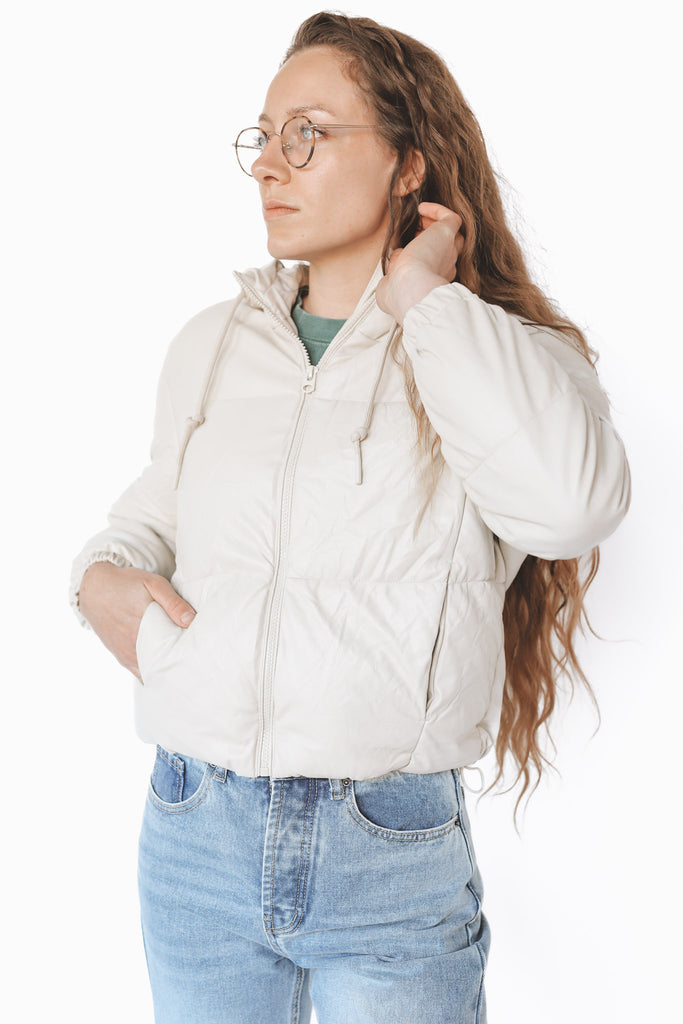 SIGNATURE HOODED LEATHER PUFFER JACKET